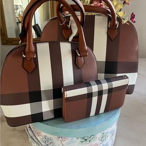 3 pc handbag set includes satchel, crossbody and matching wallet.